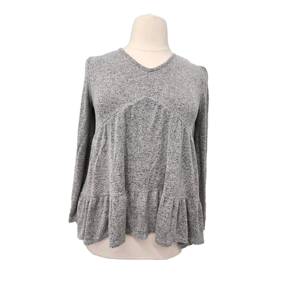 Sydney Gregory Tiered Babydoll Gray Ruffles Long Sleeve Buttery Soft Size Large